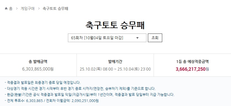 이월된 토토 승무패 1등상금이 36.6억이네요